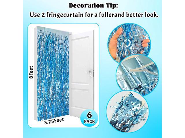 6 Pack Blue Wavy Foil Fringe Curtain, Streamers Water Beach Backdrop for Ocean Backdrop Under The Sea Party Decorations Summer Pool Party...