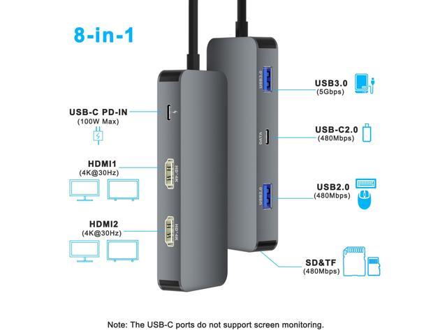 Docking Station Dual Monitor, USB C Laptop Docking Station Dual Monitor, Dual HDMI Adapter for 2 Monitors, 8 in 1 USB C Hub Multiport Adapter with...