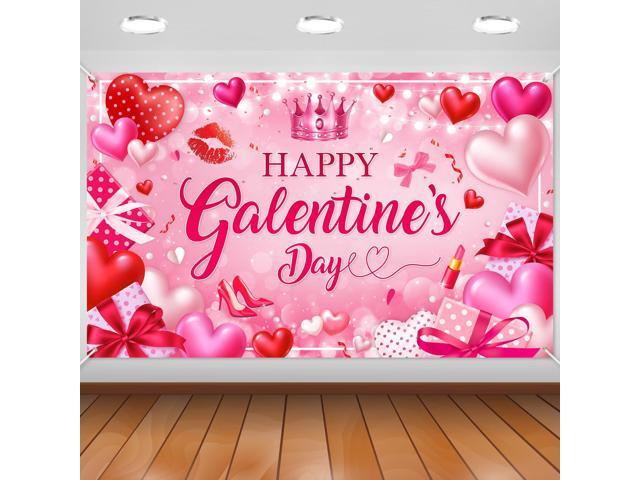 Galentines Day Decorations Banner Pink Happy Galentines Day Backdrop for Girls Gang Party Decorations Photo Booth Props