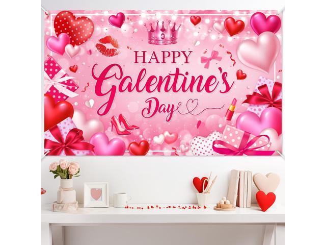 Galentines Day Decorations Banner Pink Happy Galentines Day Backdrop for Girls Gang Party Decorations Photo Booth Props