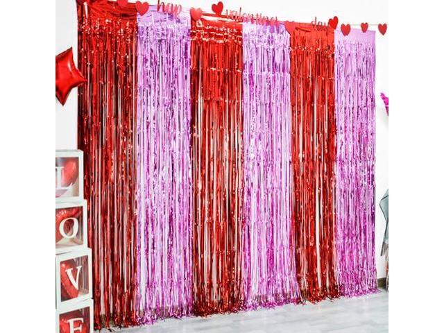 5 Pack Valentines Foil Fringe Curtains Valentine's Party Decorations 3.3X6.6 ft Red Pink Tinsel Material Curtain Photo Backdrop Streamer Backdrop...
