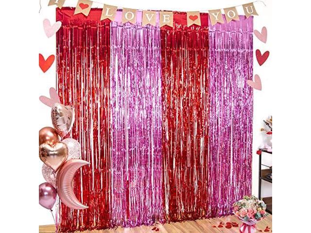 5 Pack Valentines Foil Fringe Curtains Valentine's Party Decorations 3.3X6.6 ft Red Pink Tinsel Material Curtain Photo Backdrop Streamer Backdrop...