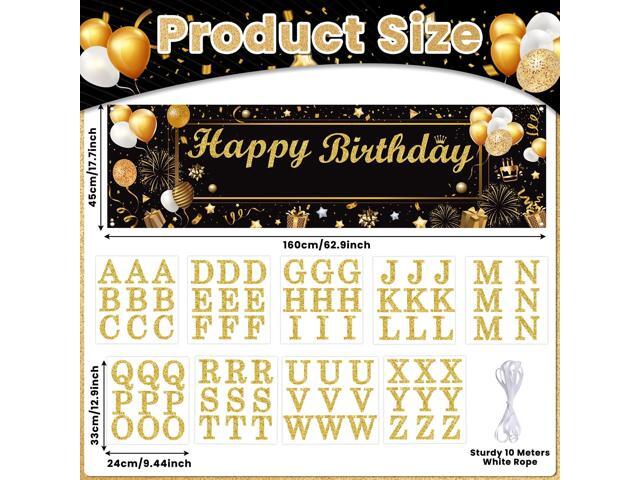 Personalized Birthday Banner Happy Birthday Party Decoration Custom DIY Black Gold Birthday Party Backdrop with Name Alphabet Letter Sticker Happy...