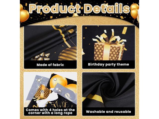 Personalized Birthday Banner Happy Birthday Party Decoration Custom DIY Black Gold Birthday Party Backdrop with Name Alphabet Letter Sticker Happy...