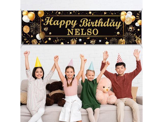 Personalized Birthday Banner Happy Birthday Party Decoration Custom DIY Black Gold Birthday Party Backdrop with Name Alphabet Letter Sticker Happy...