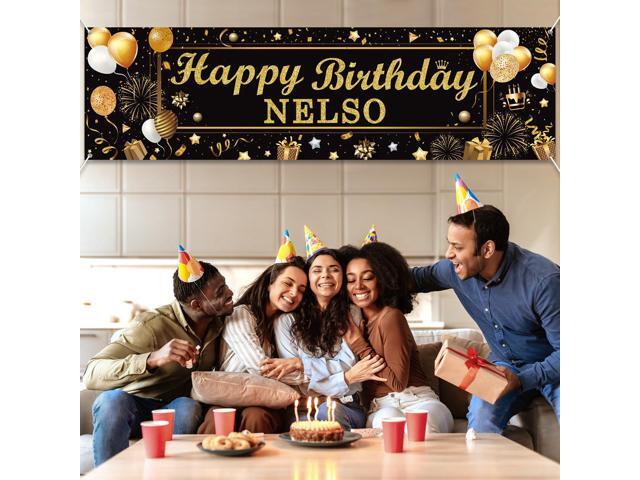 Personalized Birthday Banner Happy Birthday Party Decoration Custom DIY Black Gold Birthday Party Backdrop with Name Alphabet Letter Sticker Happy...