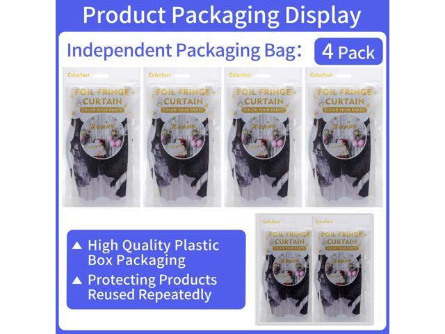 4 Pack Foil Fringe Tinsel Backdrop Curtains, Birthday Engagement Bachelorette Party Decorations, Photo Booth Props Door Streamers Curtain (Black)