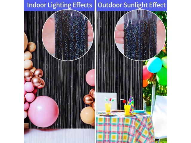 4 Pack Foil Fringe Tinsel Backdrop Curtains, Birthday Engagement Bachelorette Party Decorations, Photo Booth Props Door Streamers Curtain (Black)
