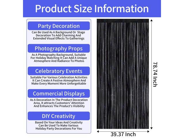 4 Pack Foil Fringe Tinsel Backdrop Curtains, Birthday Engagement Bachelorette Party Decorations, Photo Booth Props Door Streamers Curtain (Black)