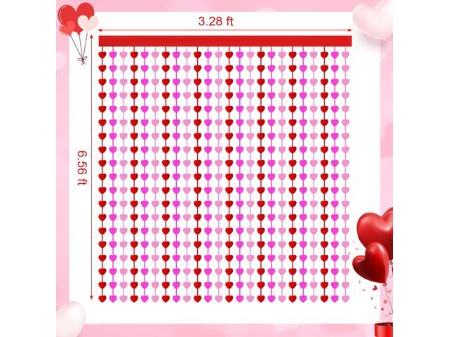 6 Pcs Heart Foil Fringe Curtains 3.3x6.6ft Photo Backdrop Foil Curtain Red Pink Heart Shaped Tassel Streamer for Party Decorations