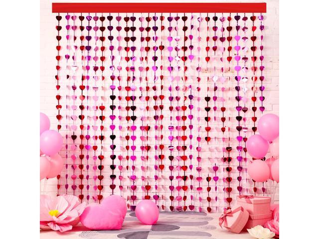 6 Pcs Heart Foil Fringe Curtains 3.3x6.6ft Photo Backdrop Foil Curtain Red Pink Heart Shaped Tassel Streamer for Party Decorations