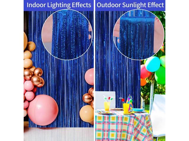 4 Pack Foil Fringe Tinsel Backdrop Curtains, Birthday Engagement Bachelorette Party Decorations, Photo Booth Props Door Streamers Curtain (Blue)