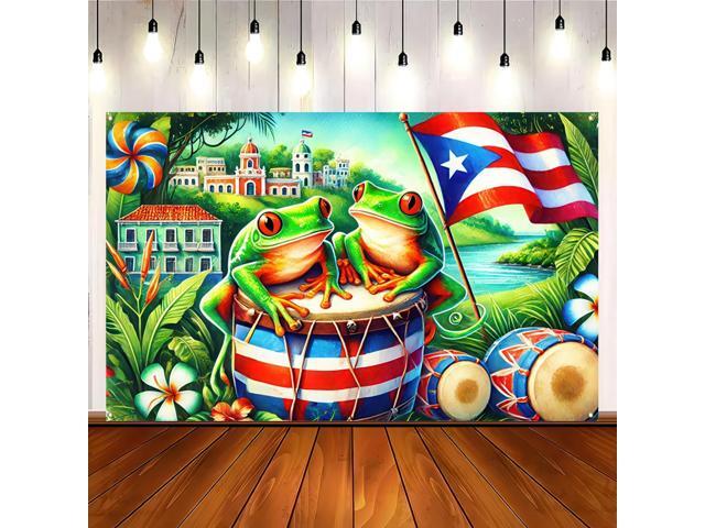 Banner 71 x 43 inchs Frog Drum Flag Backdrop Tropical Island Festival Wall Decor for Party Parade Cultural Event Home Decoration