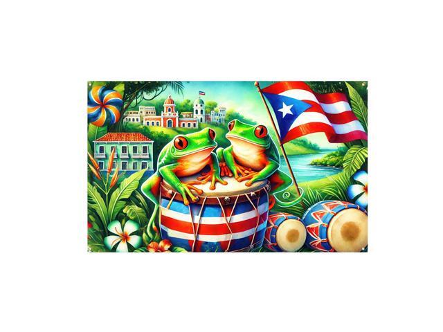Banner 71 x 43 inchs Frog Drum Flag Backdrop Tropical Island Festival Wall Decor for Party Parade Cultural Event Home Decoration