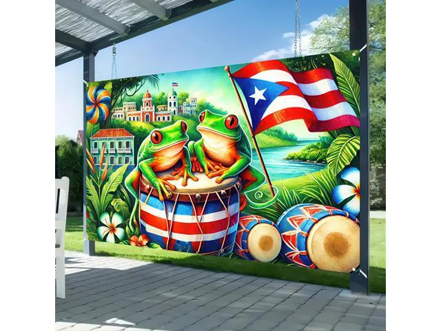 Banner 71 x 43 inchs Frog Drum Flag Backdrop Tropical Island Festival Wall Decor for Party Parade Cultural Event Home Decoration