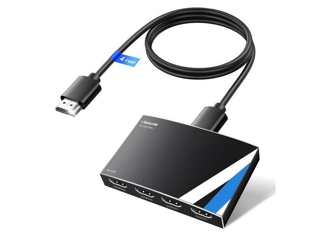 HDMI Splitter 1 in 4 Out [ with 4 Ft HDMI 2.0 Cable and Power Adapter], Aluminum Alloy 4Kx2K@30Hz 1×4 HDMI Splitter Mirror 1 Source Screen to 4...