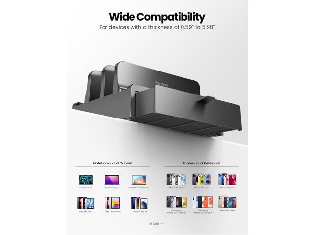 Vertical Laptop Stand with Drawer, Dual Slots Plastic Laptop Holder Storage with Space Saving 4-in-1 Design, Adjustable Laptop Organizer Stand for...
