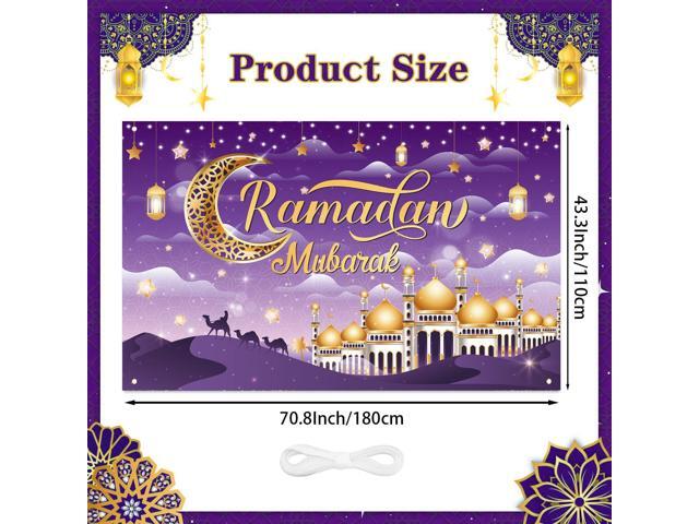 Large Size Backdrop Banner Eid Mubarak Sign Backdrop Background for Muslim Ramadan Party Supplies, 71 x 43 Inch