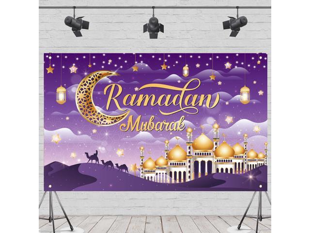 Large Size Backdrop Banner Eid Mubarak Sign Backdrop Background for Muslim Ramadan Party Supplies, 71 x 43 Inch