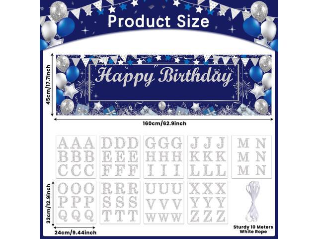 Personalized Birthday Banner Happy Birthday Party Decor Custom DIY Silver and Blue Birthday Party Backdrop with Name Alphabet Letter Sticker Happy...