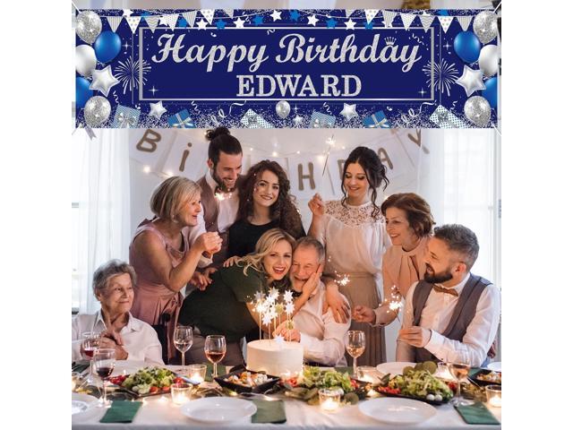 Personalized Birthday Banner Happy Birthday Party Decor Custom DIY Silver and Blue Birthday Party Backdrop with Name Alphabet Letter Sticker Happy...