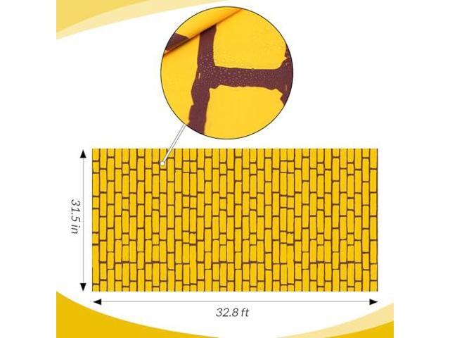Long Brick Floor Runner Brick Wall Backdrop Carpet for Halloween Wizard Cosplay Party Princess Decorations(Yellow,31.5 in X 32.8 ft)