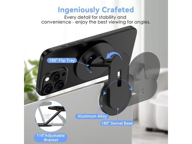 Magnetic Laptop Phone Holder, 360° Rotating Mount Compatible with iPhone MagSafe and All Phones, MacBook, PC Monitor, Screen Stand for Tesla,...