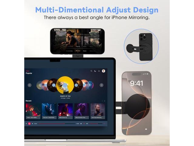 Magnetic Laptop Phone Holder, 360° Rotating Mount Compatible with iPhone MagSafe and All Phones, MacBook, PC Monitor, Screen Stand for Tesla,...