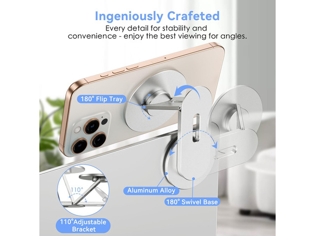 Magnetic Laptop Phone Holder, 360° Rotating Mount Compatible with iPhone and All Phones, MacBook, PC Monitor, Screen Stand for Tesla, Portable...