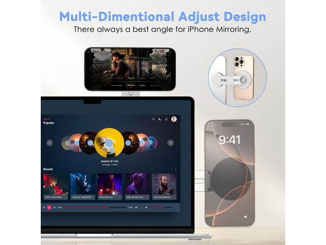 Magnetic Laptop Phone Holder, 360° Rotating Mount Compatible with iPhone and All Phones, MacBook, PC Monitor, Screen Stand for Tesla, Portable...
