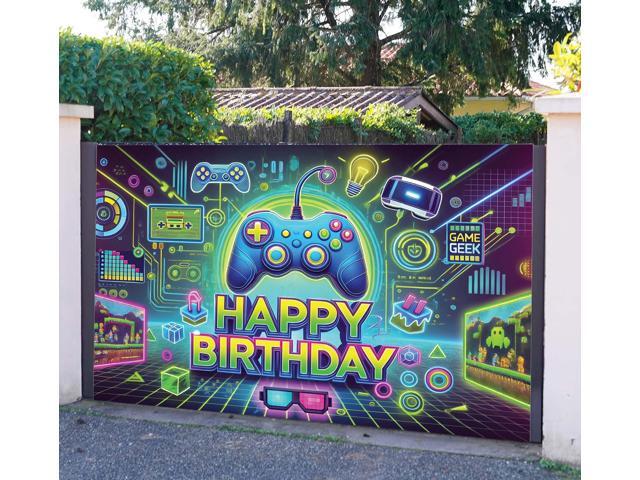 Video Game Happy Birthday Banner 6x4ft Level Up Party Decorations for Boys Birthday Decorations Game On Birthday Decorations Gaming Birthday Party...
