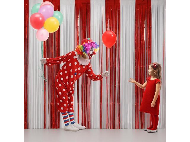4 Pack Red White Tinsel Foil Fringe Curtains 3.28×8.20 ft Metallic Streamers Tinsel Curtains Background for Mardi Gras Valentine's Day Party