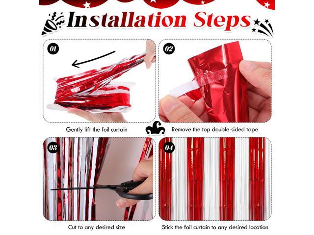 2 Pack Carnival Red White Tinsel Foil Fringe Curtains 3.28×8.20 ft Metallic Streamers Tinsel Curtains Background for Circus Mardi Gras Valentine's...