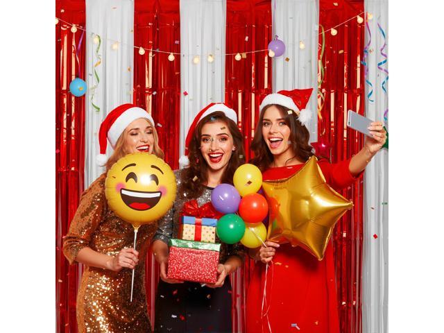 2 Pack Carnival Red White Tinsel Foil Fringe Curtains 3.28×8.20 ft Metallic Streamers Tinsel Curtains Background for Circus Mardi Gras Valentine's...