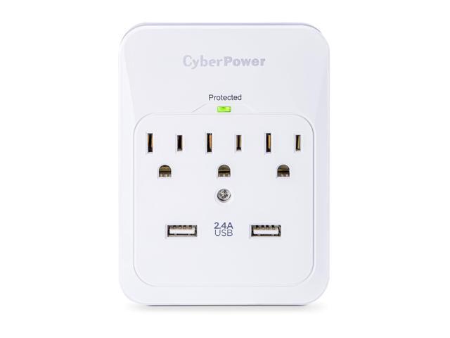 Professional Surge Protector, 600J/125V, 3 Outlets, 2 USB Charge Ports (2.1 Amps Shared) Wall Tap Plug