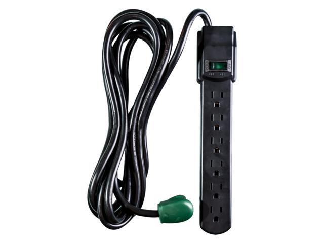 6 Outlet Surge Protector, 250 Joules, Black, 12ft Cord