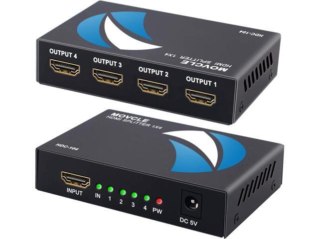 HDMI Splitter 1 in 4 out Full Ultra HD 1080P 4K/2K 1X4 Port Box Hub with Adapter v1.4 Powered Certified for 3D Support