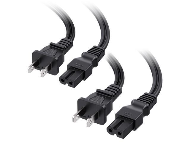 2-Pack 2 Prong TV Power Cord Replacement - 10ft, NEMA 1-15P to IEC C7, Polarized AC Power Cord for PS2, TV, and More