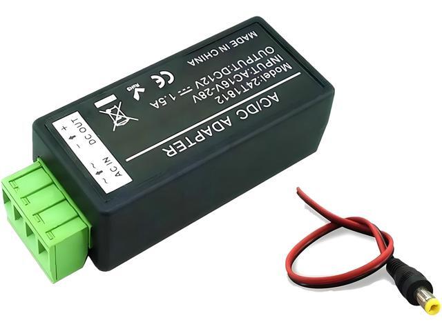 24V AC to 12V DC Convertor, 1.5 Amp Supply Current Power Adapter with 2.1 x 5.5mm DC Power Male Plug Pigtail for CCTV Surveillance Security Camera,...