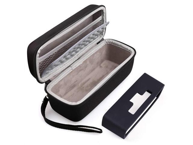 Hard Case Fits for Bluetooth Speaker with Soft Silicone Cover Mesh Pocket for Accessories, Black