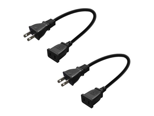 2-Pack USA Outlet Saver Power Extension Cord Cable 125V 10A 2-Prong 2 Outlets for NEMA 5-15P to NEMA 5-15R (1.6ft/50cm)