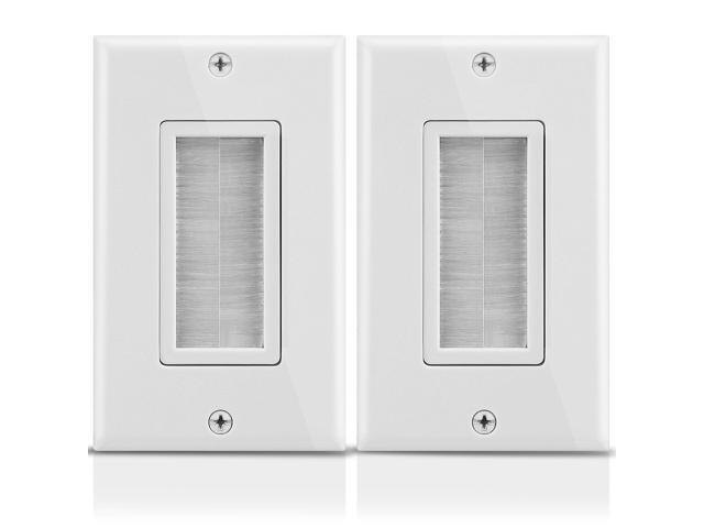 1-Gang Wall Plate (2 Pack), Brush Style Opening Passthrough Low Voltage Cable Plate in-Wall Installation for Speaker Wires, Coaxial Cables, HDMI...