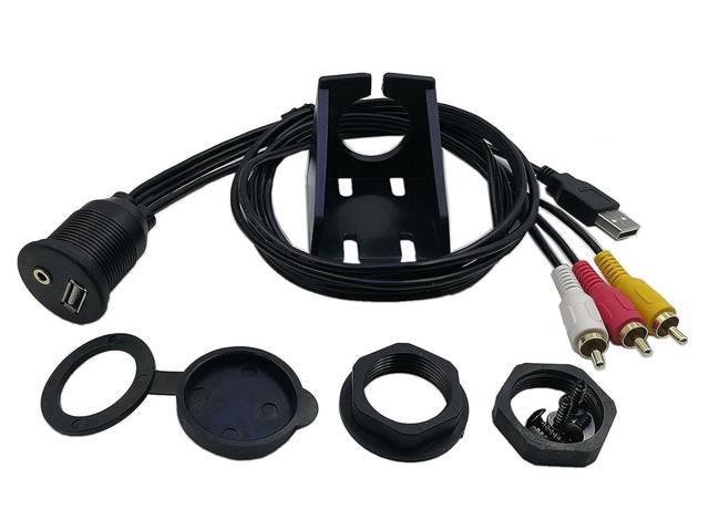 3.5mm & USB Flush Mount Cable - 1M, RCA Extension, Dash, Panel, Car, Boat, Motorcycle