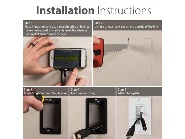 (2 Pairs) Single Gang Wall Plate, Brush Style Opening Passthrough Cable Plate with Low Voltage Mounting Bracket