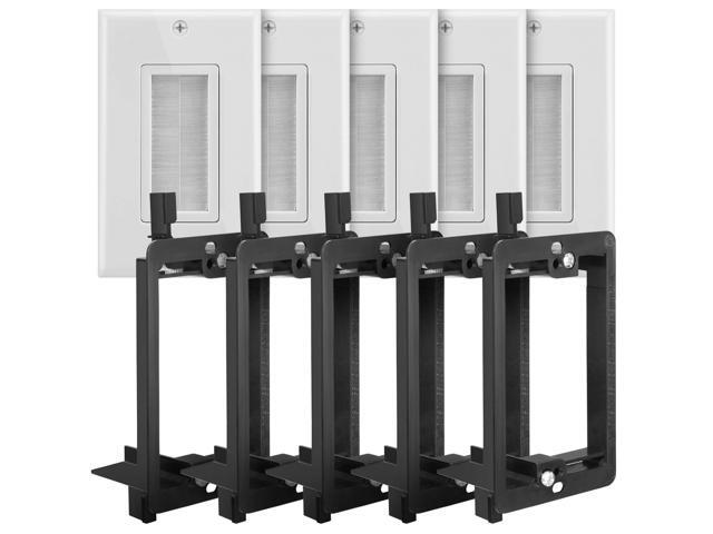 (5 Pack) Single Gang Wall Plate, Brush Style Opening Passthrough Cable Plate with Low Voltage Mounting Bracket