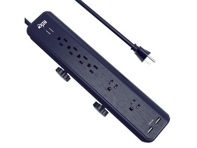6-Outlet Surge Protector Power Strip Clamp Mount 7 Feet Cord with 2.4A 2-Port USB Charging Station
