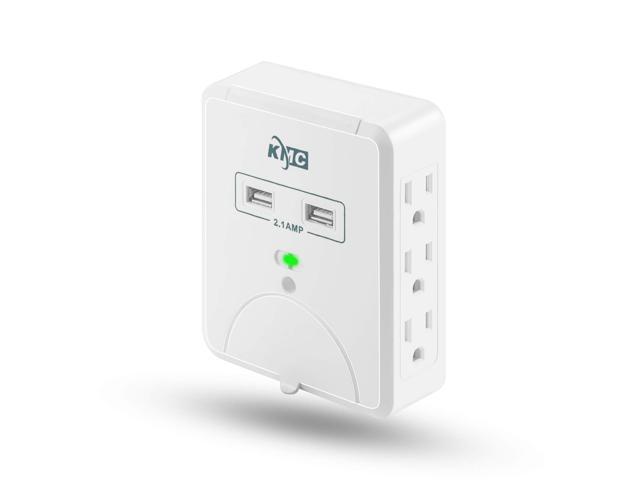 Wall Surge Protector, 6 Outlet Wall Mount Power Strip with 2 USB Charging Ports Total 2.4 AMP, Dual Slide-Out Smartphone Holders Design, Portable...