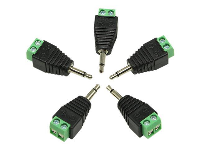 3.5mm TS Mono Male to 2 Pin Screw Terminal Female AUX Headphone Balum Converter Adapter (5-Pack)
