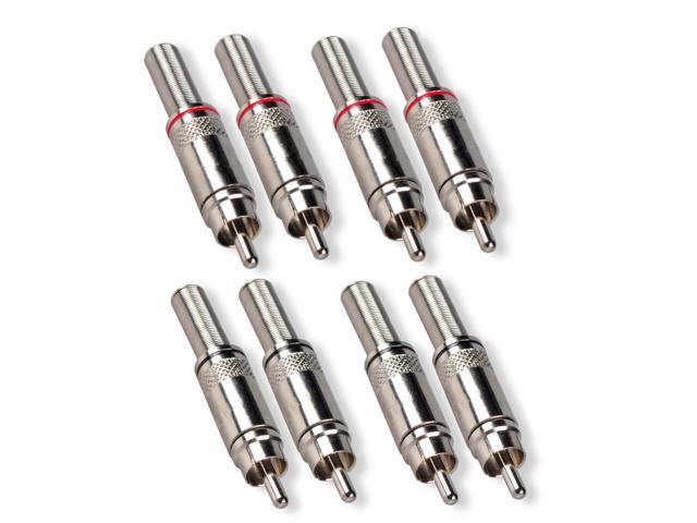 Connector Solder, 4-Pair Male Plug Screws Soldering Audio Video in-Line Jack Adapter with Spring Strain Relief
