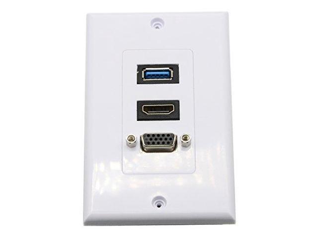 USB+HDMI+VGA Wall Plate HDMI Component Composite Audio Video Wall Charger Outlet Mount Socket Face Plate Panel Cover White(USB & HDMI & VGA)